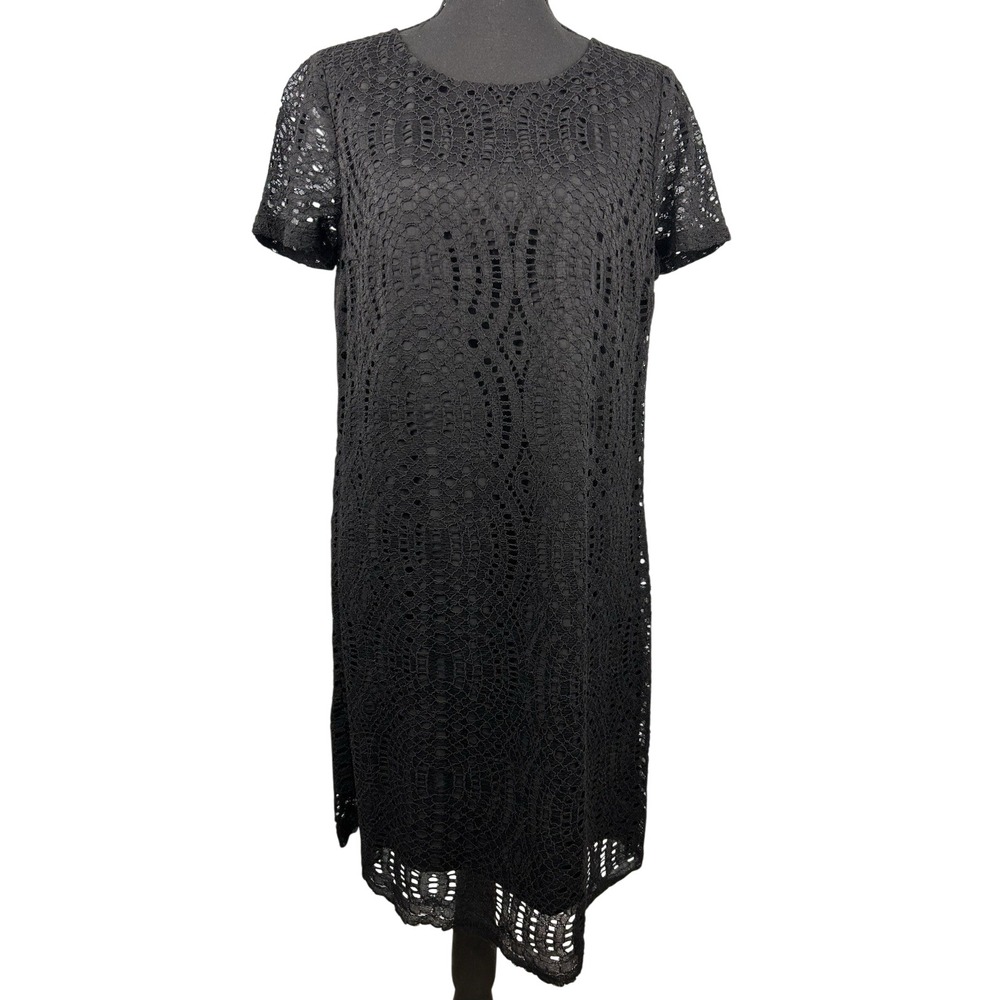 J.Crew Womens Black Corded Lace Short Sleeve Shift Dress H5408 Size 4 NEW
